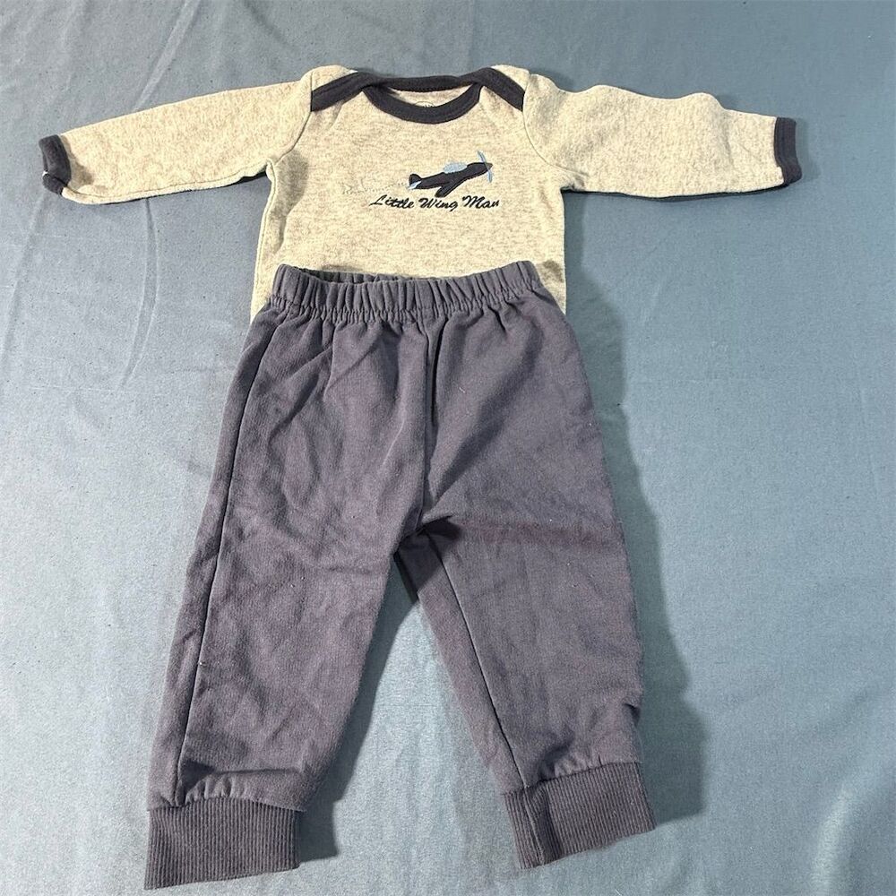 Baby Boys 2-Piece "Little Wing Man" Outfit Set Blue and Grey 0-3 Months